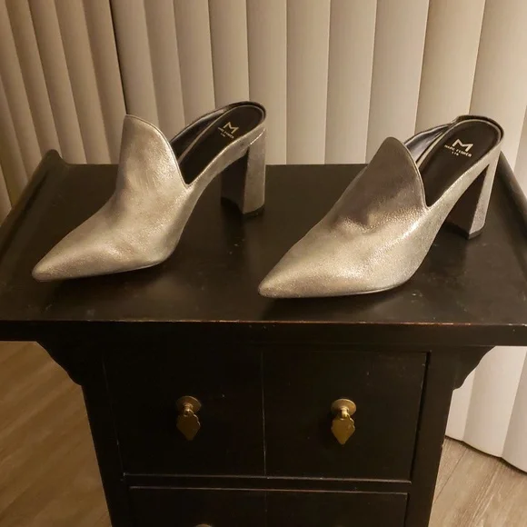 Marc Fisher Silver Pointed Toe Mules - Picture 2 of 5